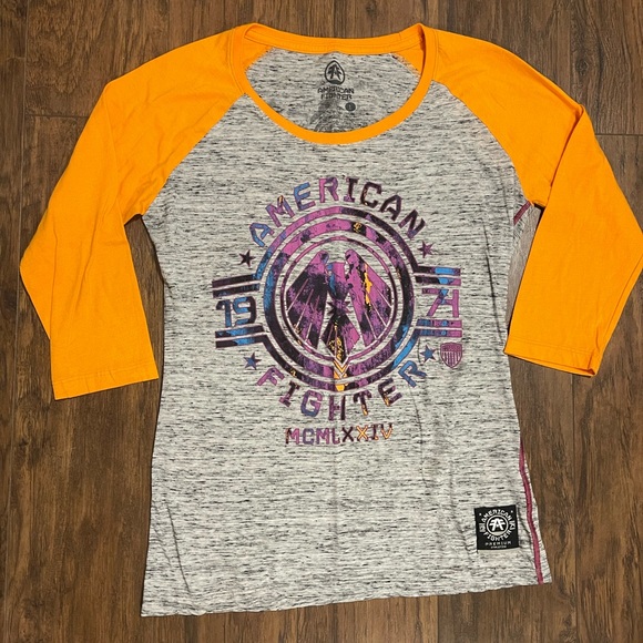 American Fighter 1974 3/4 length sleeve shirt Large fitted women’s style orange - Picture 1 of 6